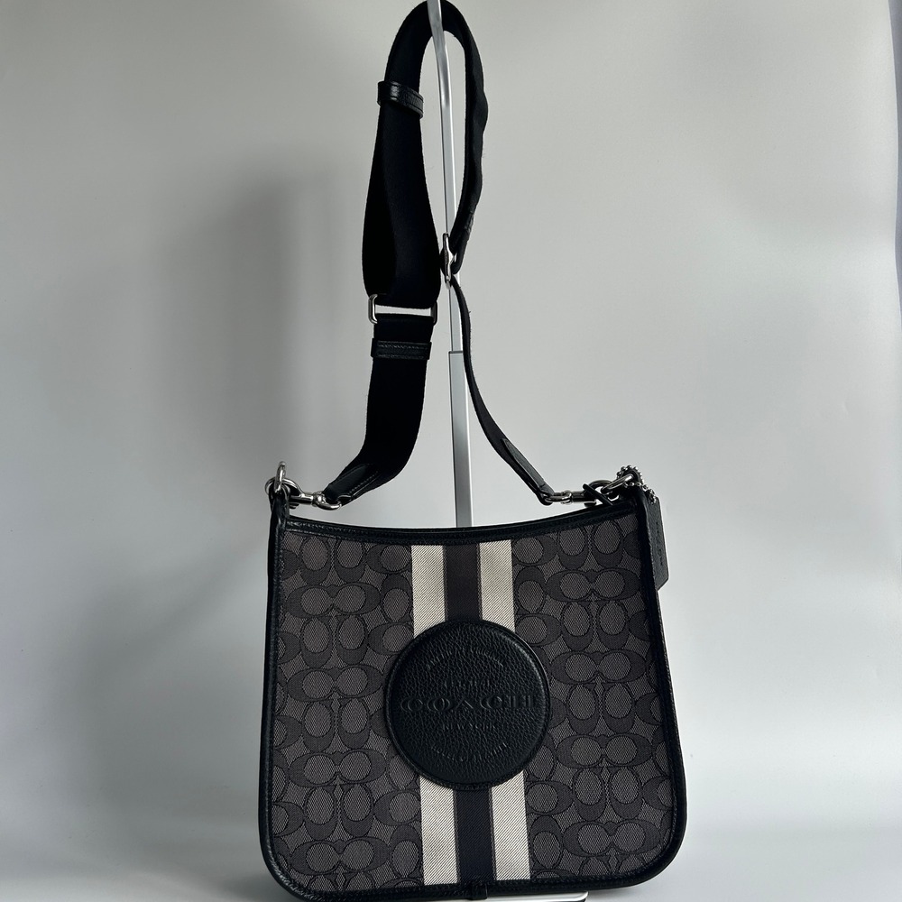 Coach Dempsey File Bag Charcoal Signature Jacquard Leather Crossbody Excellent